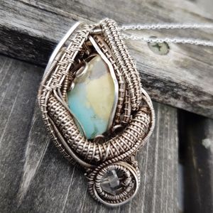 Opalized Wood and Herkimer Diamond necklace